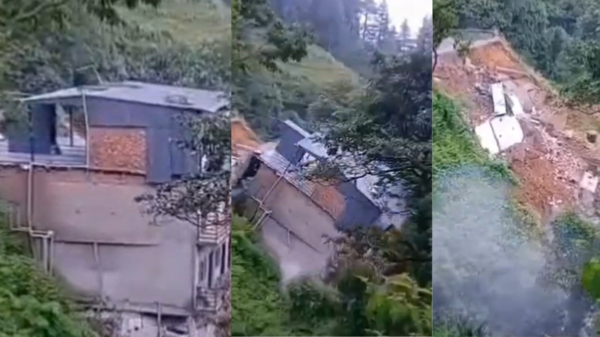 मसूरी में भूस्खलन से एक मकान ढह गया है. इसका लाइव वीडियो भी सामने आया है. (फोटो-ITG)