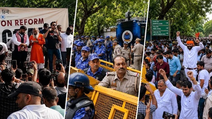 प्रदर्शन के दौरान कुछ प्रदर्शनकारियों ने हनुमान चालीसा का पाठ किया. (Photo- ITG)