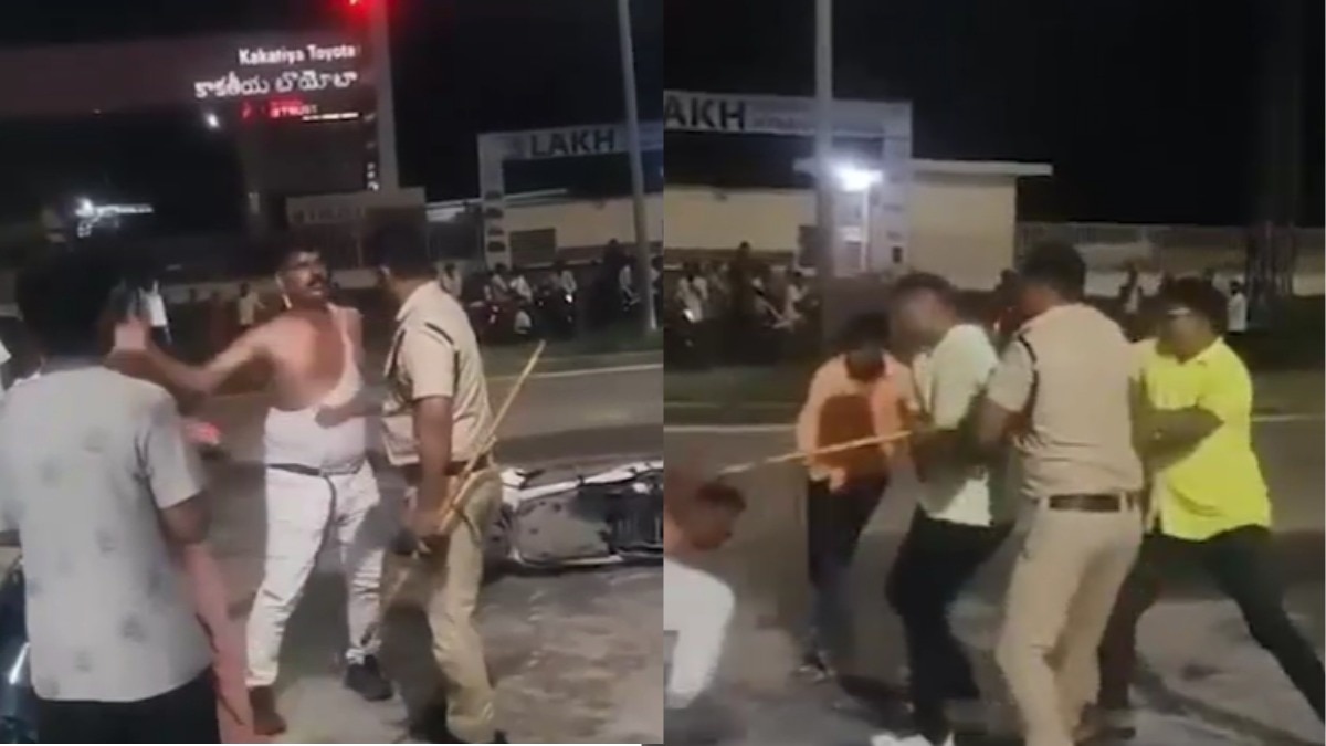 पुलिसकर्मी ने बैटालियन कॉन्सटेबल पर लाठी बरसाई. (Photo- ITGD)
