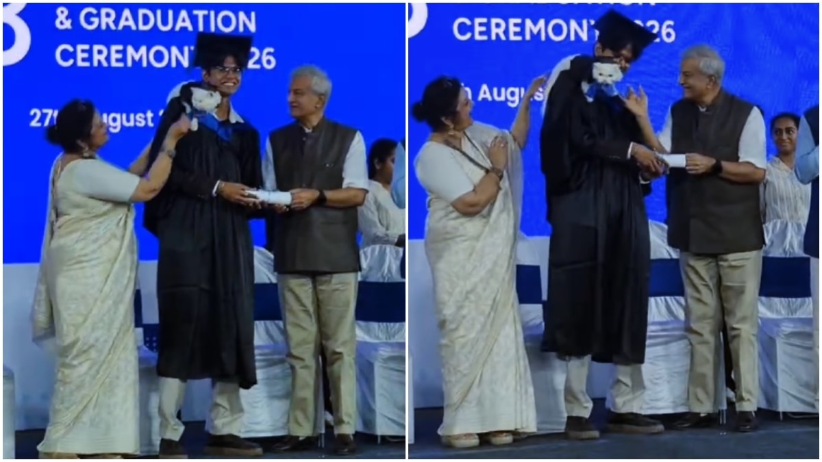 Graduate attends convocation with pet cat on shoulder, professors can’t hide their joy
