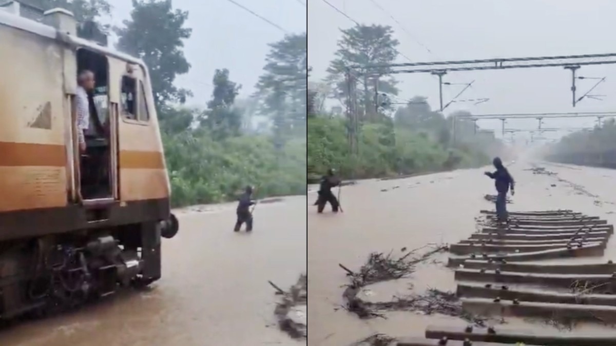 आगे लाल झंडी लेकर चलता रहा रेलकर्मी, पीछे पानी चीरती चलती रही ट्रेन... पटरियों पर चढ़ा 3 फीट पानी