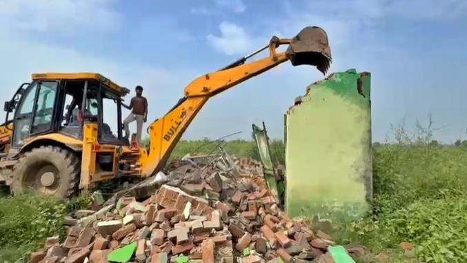 Bulldozer action in Sambhal following an eviction order (Photo: Screengrab)