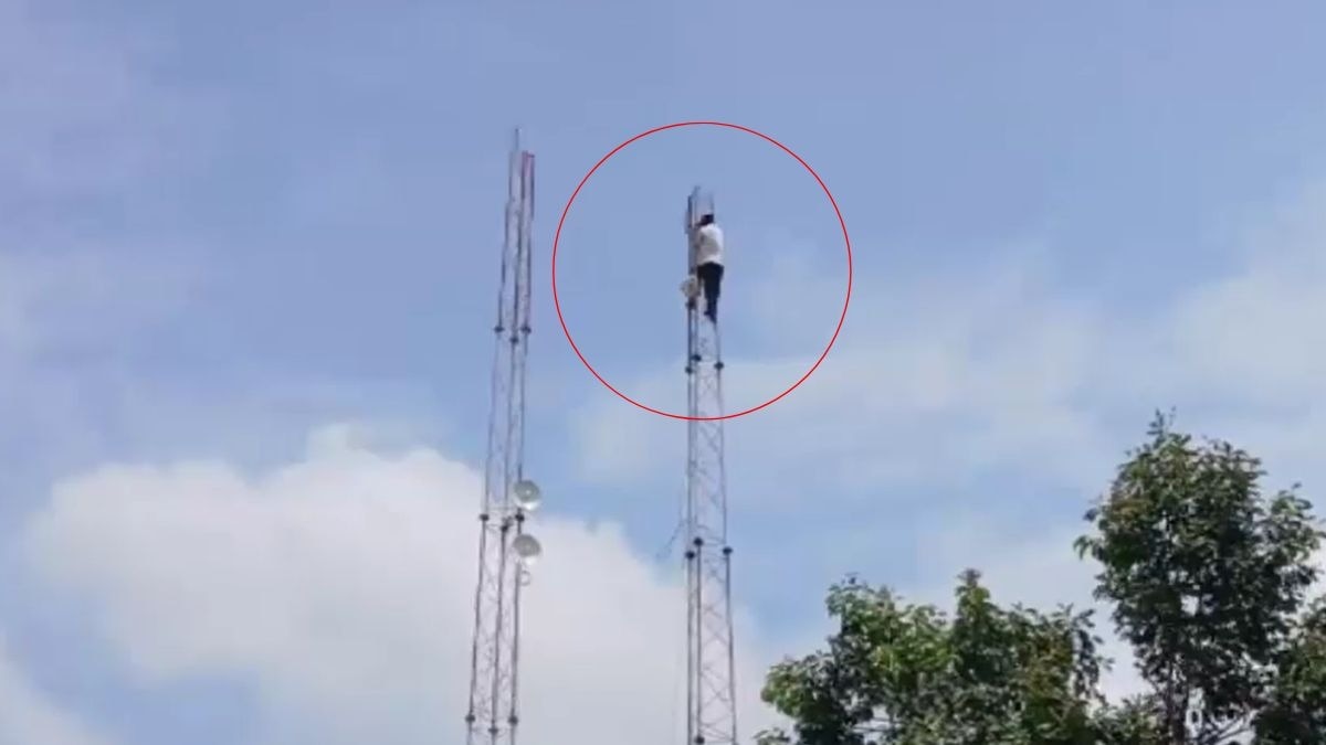 पांच घंटे बाद नीचे उतरा युवक. (Photo: Screengrab)