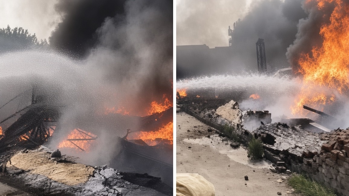 जालंधर के बस्ती बावा खेल इलाके में मैट्रेस फैक्ट्री में आग लगने के बाद दमकल टीमें हालात पर काबू पाने की कोशिश कर रही हैं. (Photo-ANI)