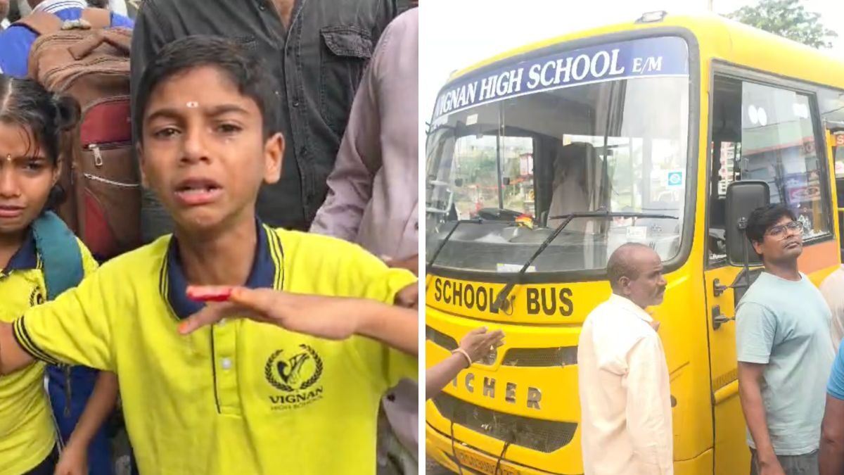 सिरिसिल्ला में स्कूल बस से टकराई प्राइवेट बस, कई छात्र घायल.(Photo- ITG)