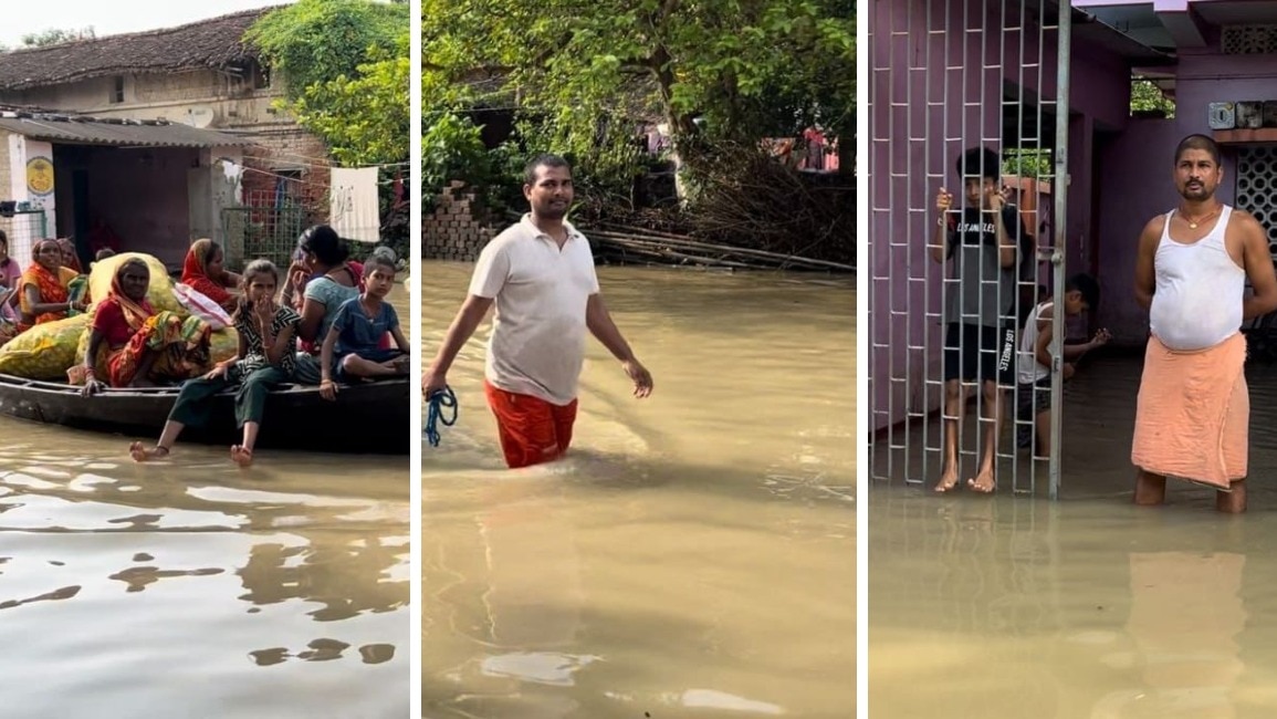 बिहार में गंगा का जलस्तर बढ़ने से सड़कें जलमग्न हैं, और घरों तक पानी पहुंच चुका है.(Photo:ITG)