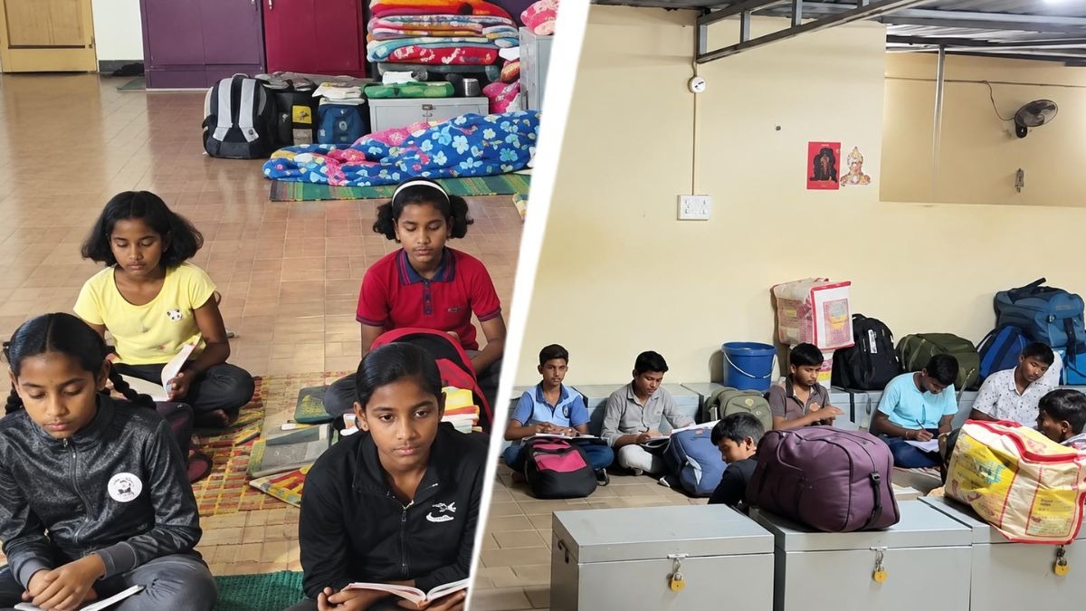 कर्नाटक में गौशाला में पढ़ रहे हैं बच्चे.