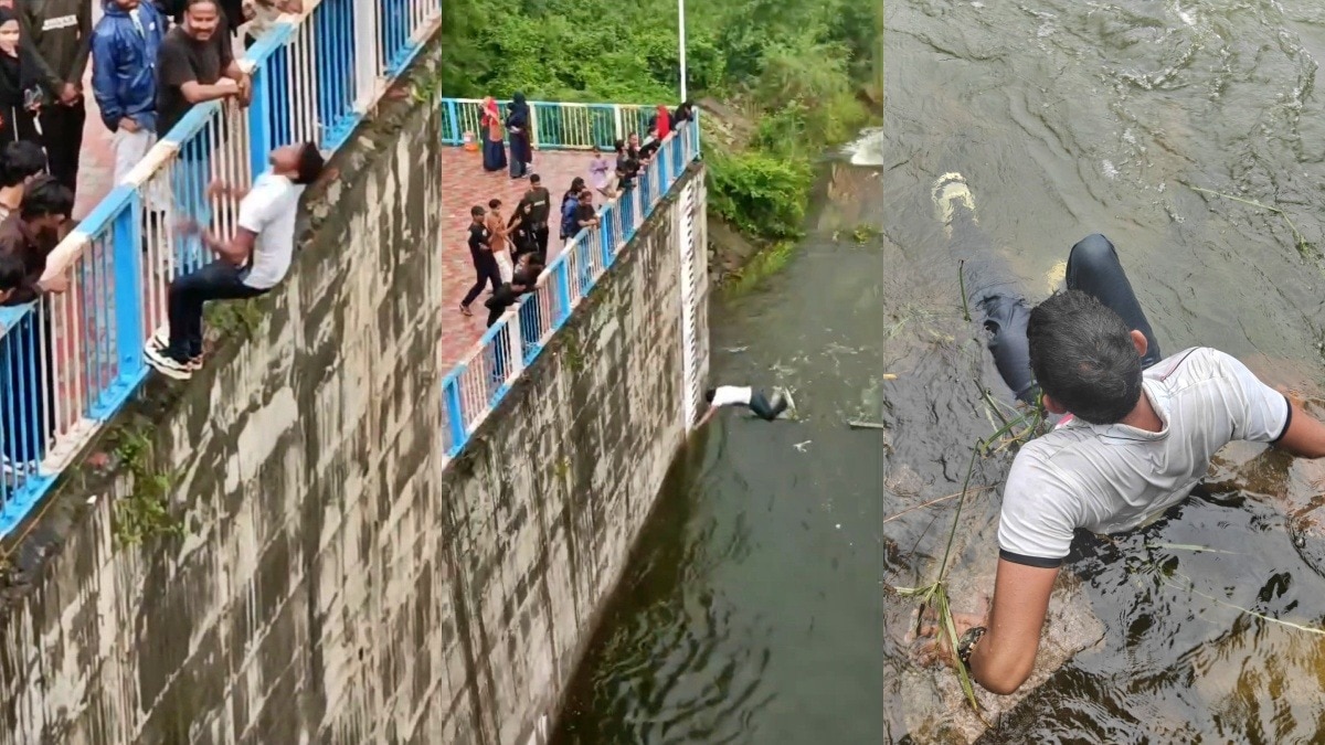 झांसी के पुष्पेंद्र कुमार ने डैम से लगाई छलांग (Photo- ITG)  