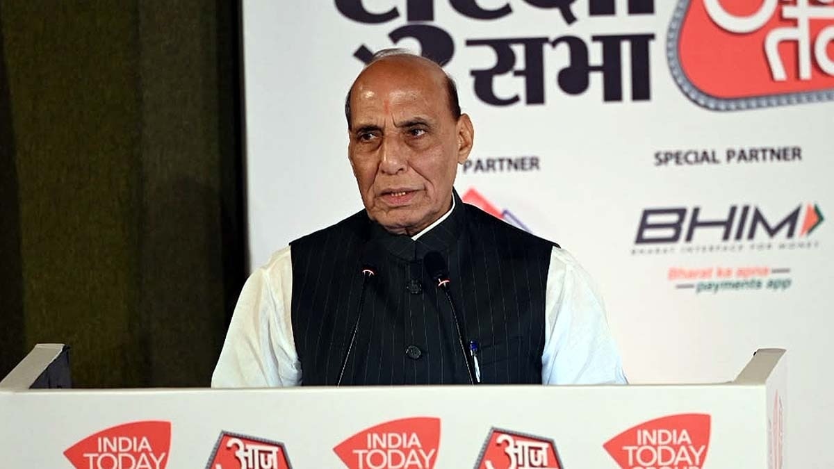 आजतक की सुरक्षा सभा 'ये नया भारत है' के समापन सत्र में रक्षा मंत्री राजनाथ सिंह. (Photo: ITG)