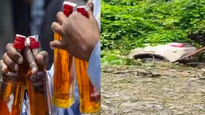 कार पलटते ही शराब लूटने लगे लोग. (Photo: Screengrabs)
