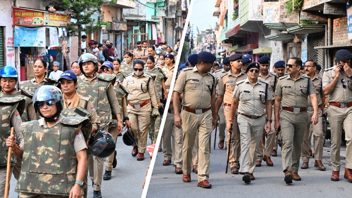 एसपी सिटी और एसपी क्राइम के नेतृत्व में फ्लैग मार्च.(Photo:ITG)