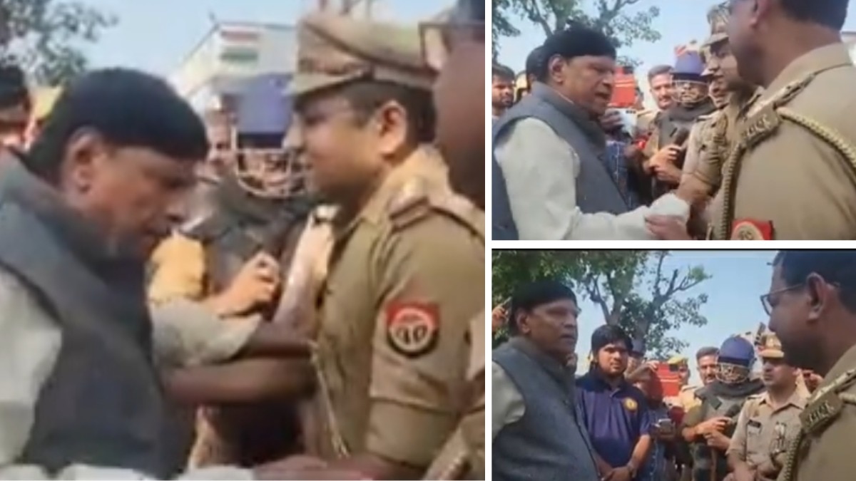 सपा सांसद को पुलिस ने मृतक के परिवार से मिलने से रोका. (Photo- X/Akhilesh Yadav)