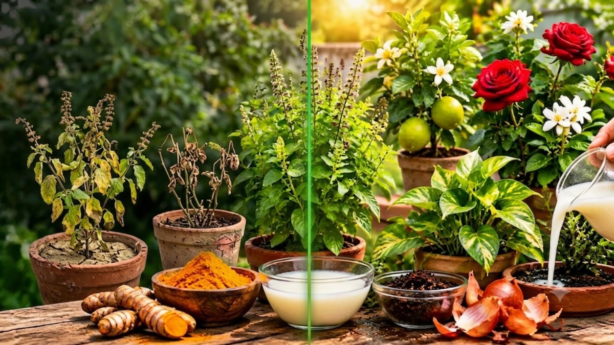 घर पर लगे पौधों को हरा-भरा करने के लिए देसी चीजों का इस्तेमाल किया जा सकता है. (Photo: ITG)