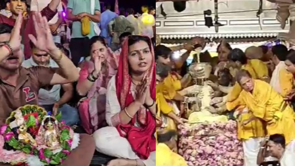 राधा रानी के दर्शन के लिए मंदिर में श्रद्धालुओं की लंबी कतारें लगी रहीं.