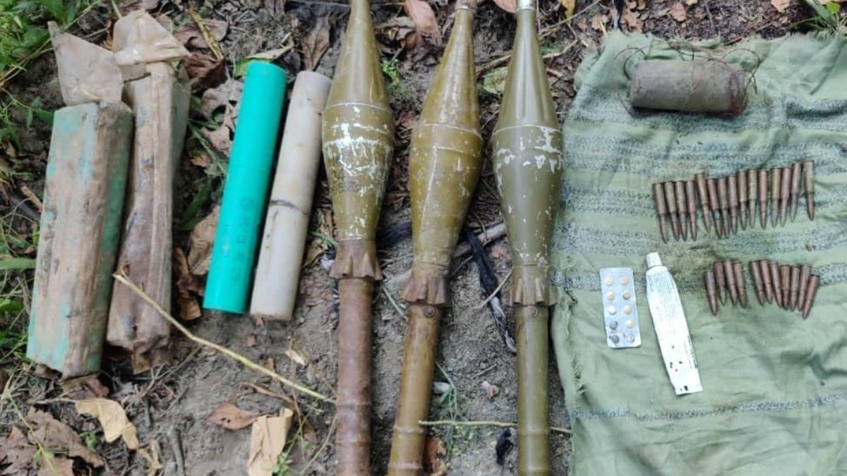 Arms cache recovered from terrorist hideout in Kupwara.