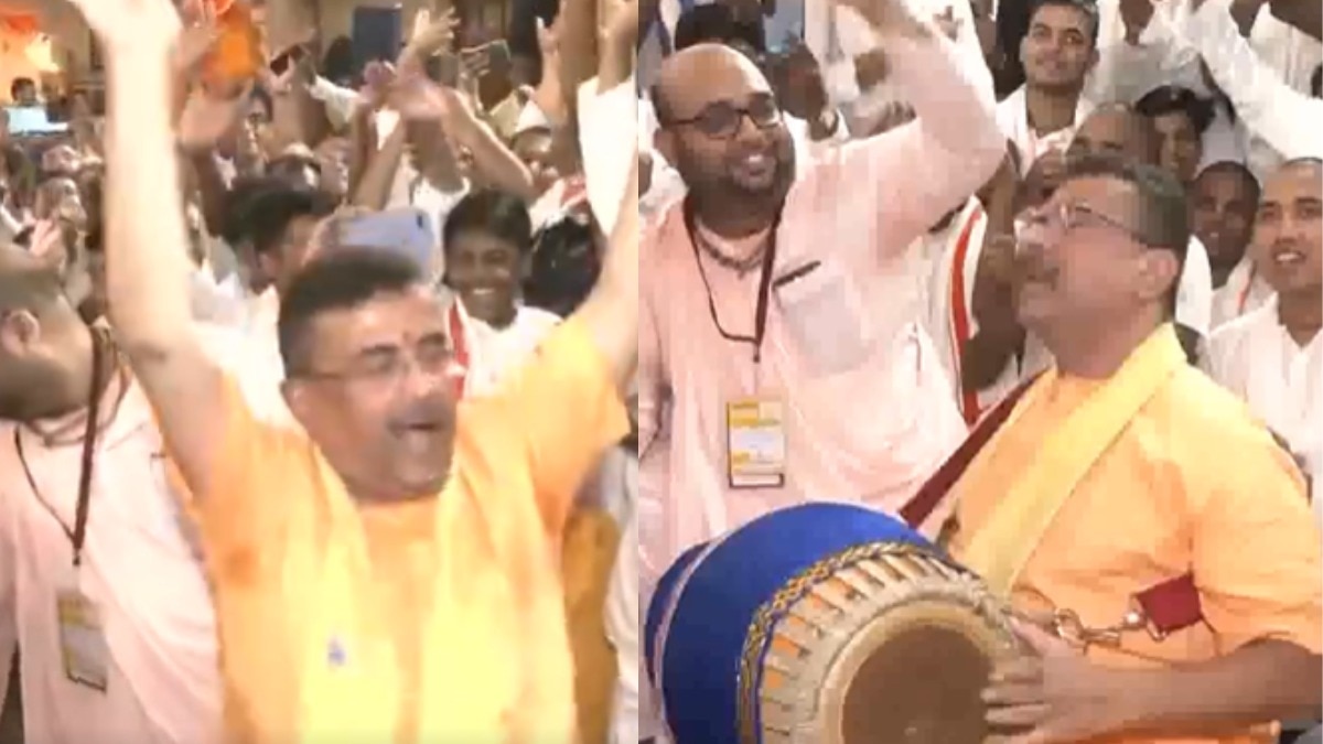 बंगाल सीएम शुभेंदु अधिकारी ने राधा अष्टमी पर कीर्तन के दौरान जमकर भजनों पर झूमते नजर आए. (Photo-X/ @ANI/Screengrab)