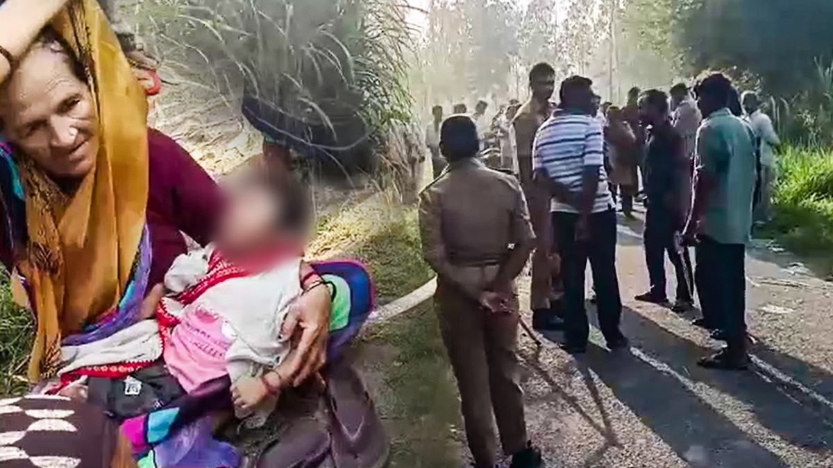 गन्ने के खेत में मिला महिला का अर्धजला शव. (Photo: Screengrab)