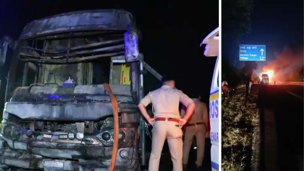 ग्रेटर नोएडा में स्लीपर बस में लगी भीषण आग (Photo: ANI)