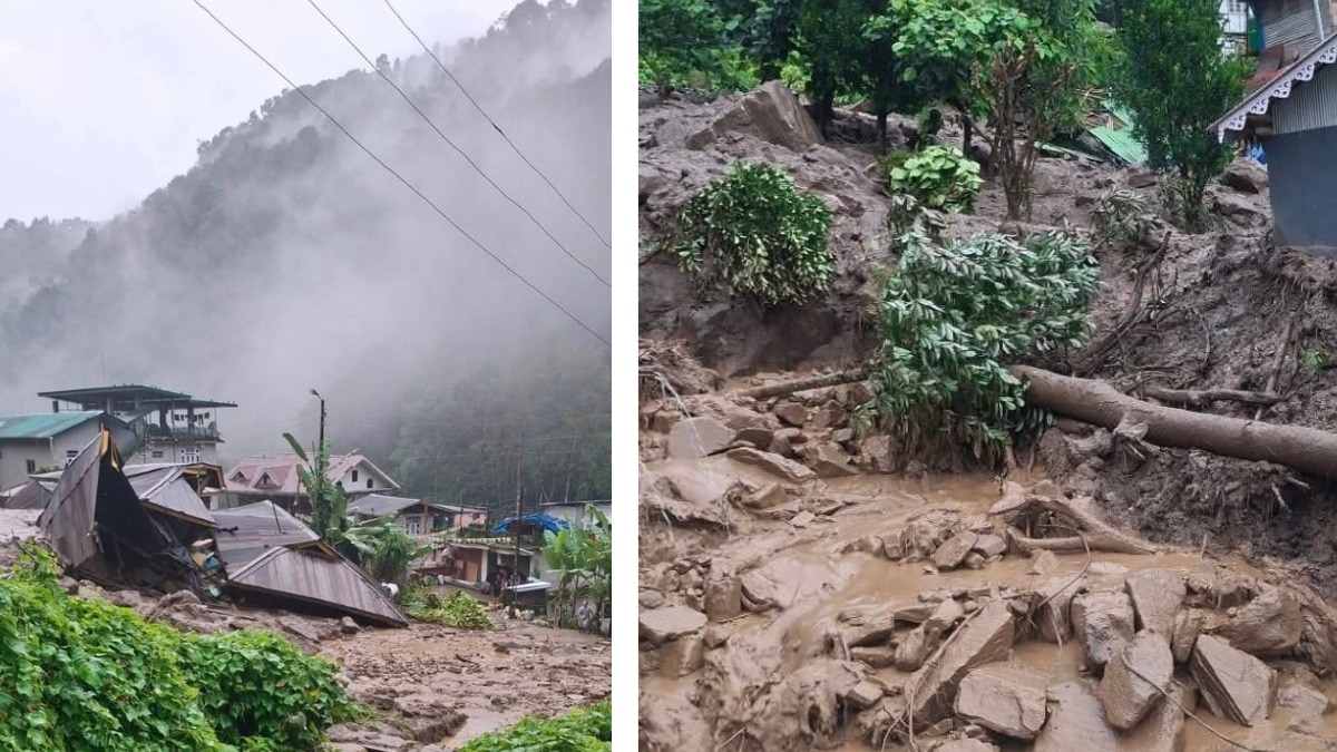 लैंडस्लाइड से सिक्किम में कई घर, सरकारी क्वार्टर और अन्य संपत्तियां बह गई. (Photo-ANI/X)