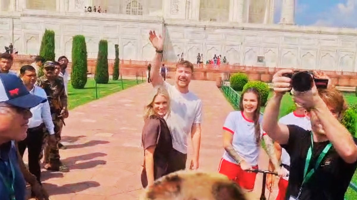 पत्नी के साथ चर्चित YouTubers MrBeast ने देखा ताजमहल. (Photo: ITG)
