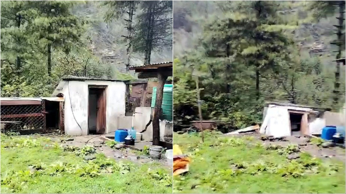 मनांग जिले के चामे गांव में एक घर देखते ही देखते लैंडस्लाइड की चपेट में आया और पूरा धंस गया. (Photo: ITG)
