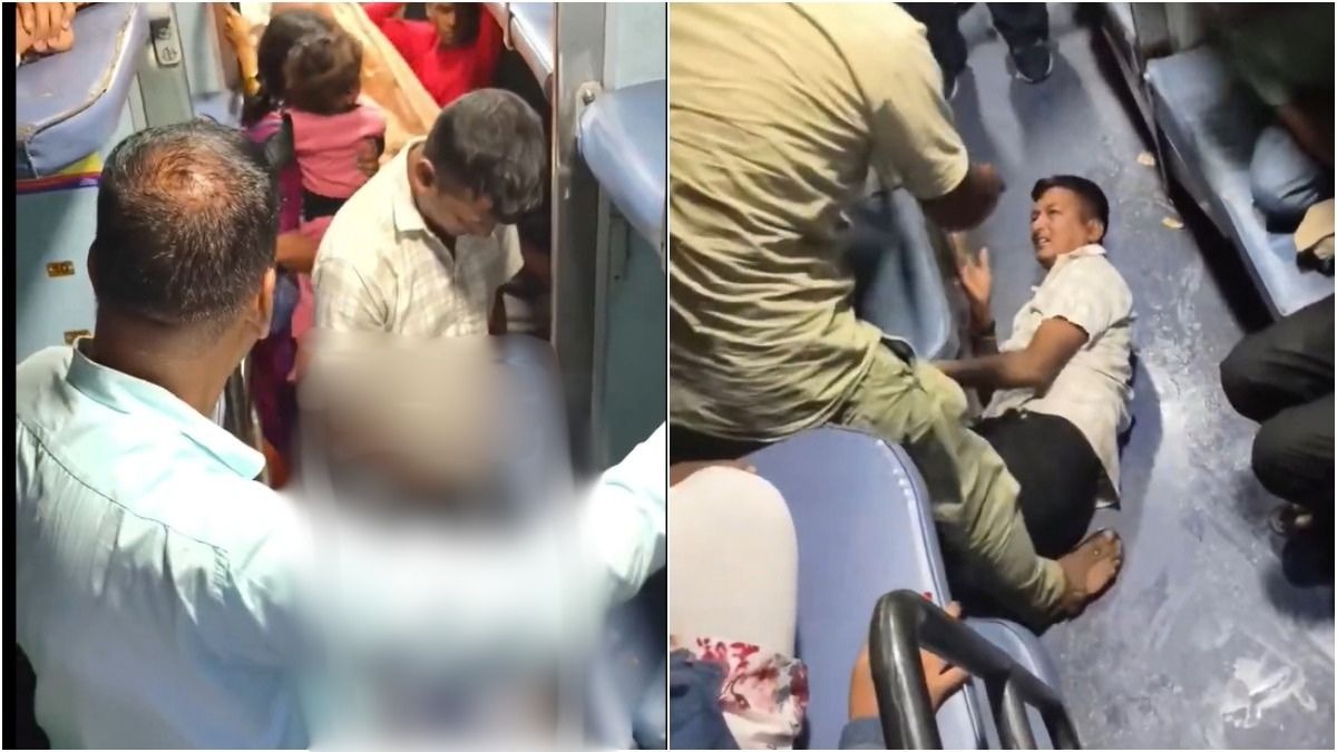 A video showing a man urinating inside a crowded train compartment has gone viral. (Photos: @Khurpenchinfra/X)