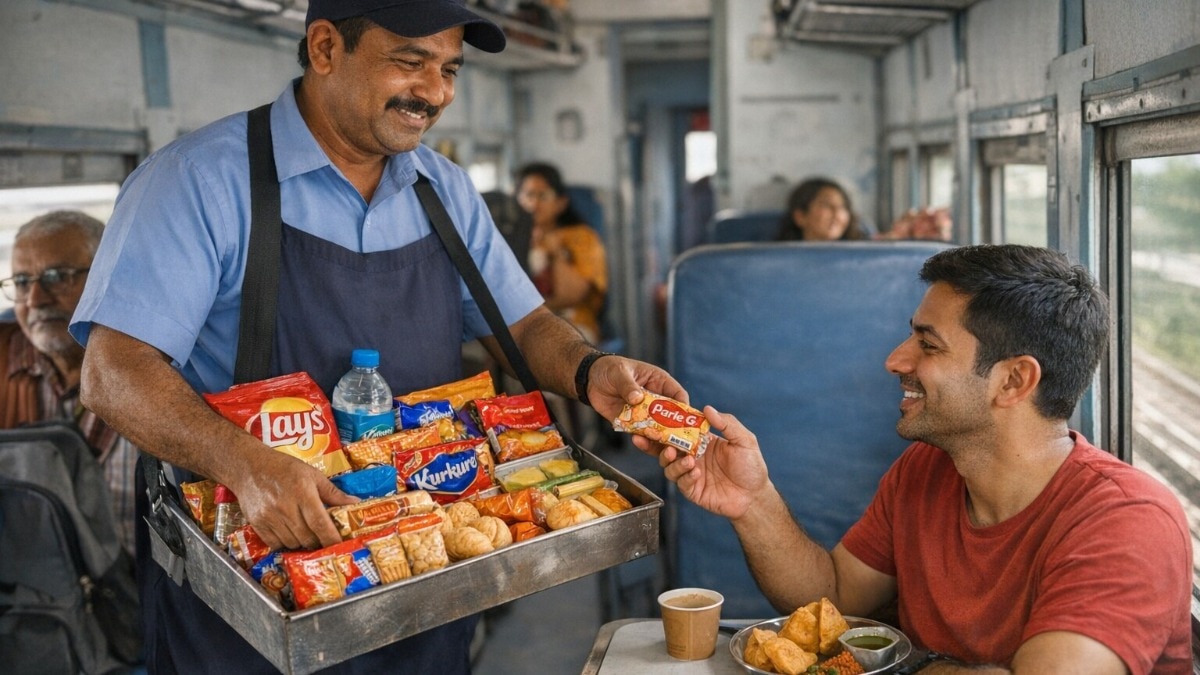ट्रेन में चिप्स, पानी बेचने वाले वेंडर्स को सैलरी नहीं मिलती है (Photo - AI Generated) 