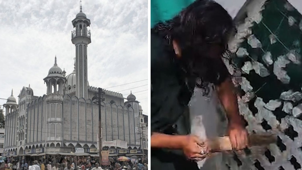 उज्जैन में शाही मस्जिद के हिस्से को खुद मुस्लिम समुदाय के लोगों ने तोड़ा. (Photo- ITG)