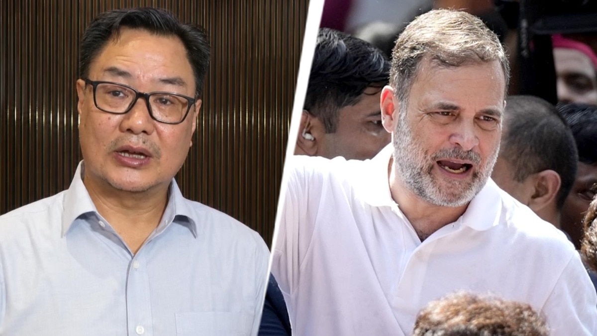 भारत विरोधी नैरेटिव को लेकर राहुल गांधी पर रिजिजू का हमला. (Photo: PTI)