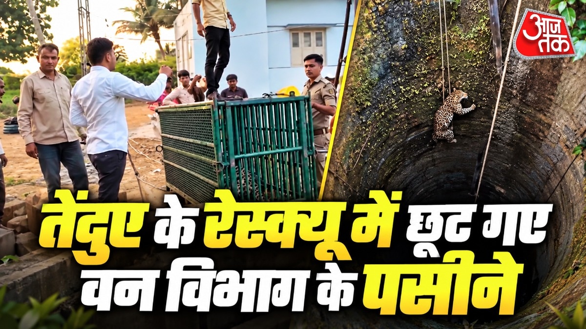 कुएं से तेंदुए को बाहर निकालती वन विभाग की टीम. (Photo: ITG)