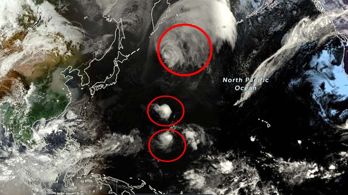 western pacific ocean three storms