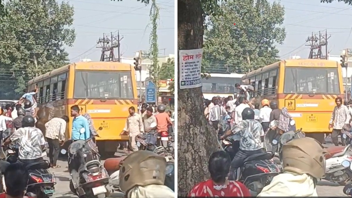नागपुर में एक स्कूल बस में अचानक आग लग गई. (Photo-ITG)