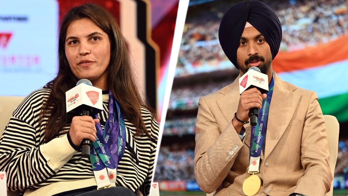 ‘हरियाणा पंचायत आजतक’ कार्यक्रम में नीरू ढांडा और हार्द‍िक सिंह ने  श‍िरकत की (Photo: Arun Kumar/India Today)