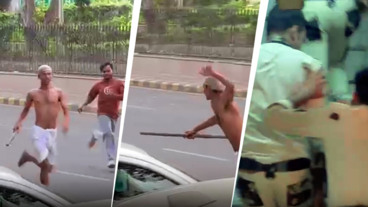 वीडियो में एक शख्स सफेद धोती.चश्मा लगाए और लाठी लेकर भागता दिखाई देता है (Photo: ITG).