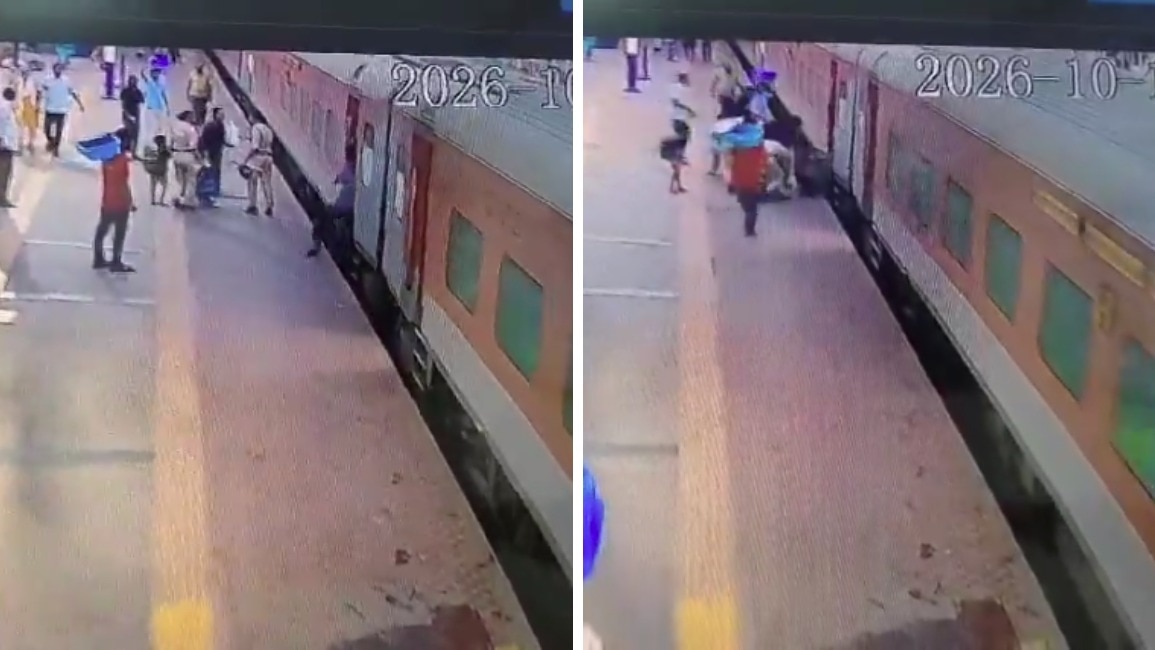 RPF कांस्टेबल रीना ने बचाई पिता-बेटी की जान (Photo-CCTV)