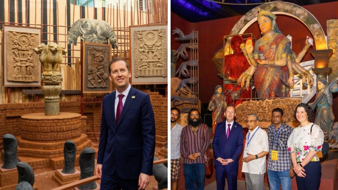 दुर्गा पूजा पंडालों में पहुंचे अमेरिकी राजदूत सर्जियो गोर (X/@USAmbIndia)