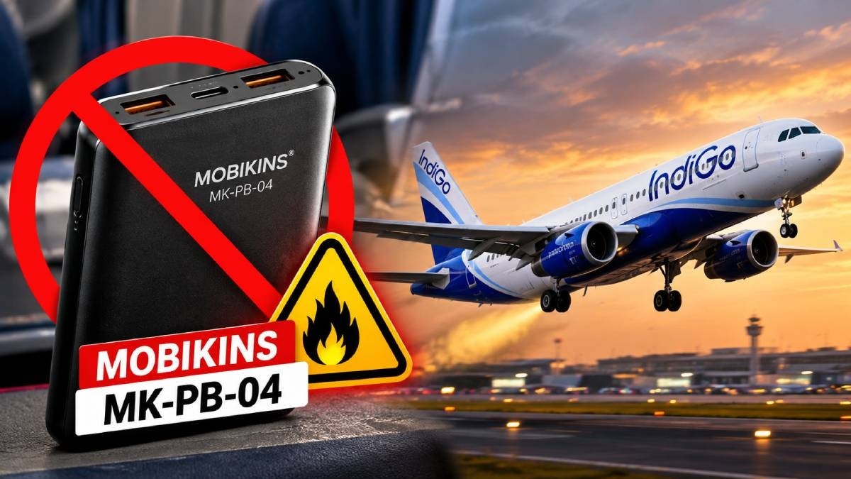 MOBIKINS MK-PB-04 पावर बैंक पर DGCA की रोक के बाद फ्लाइट में इसे ले जाने की अनुमति नहीं है. (Photo: AI)