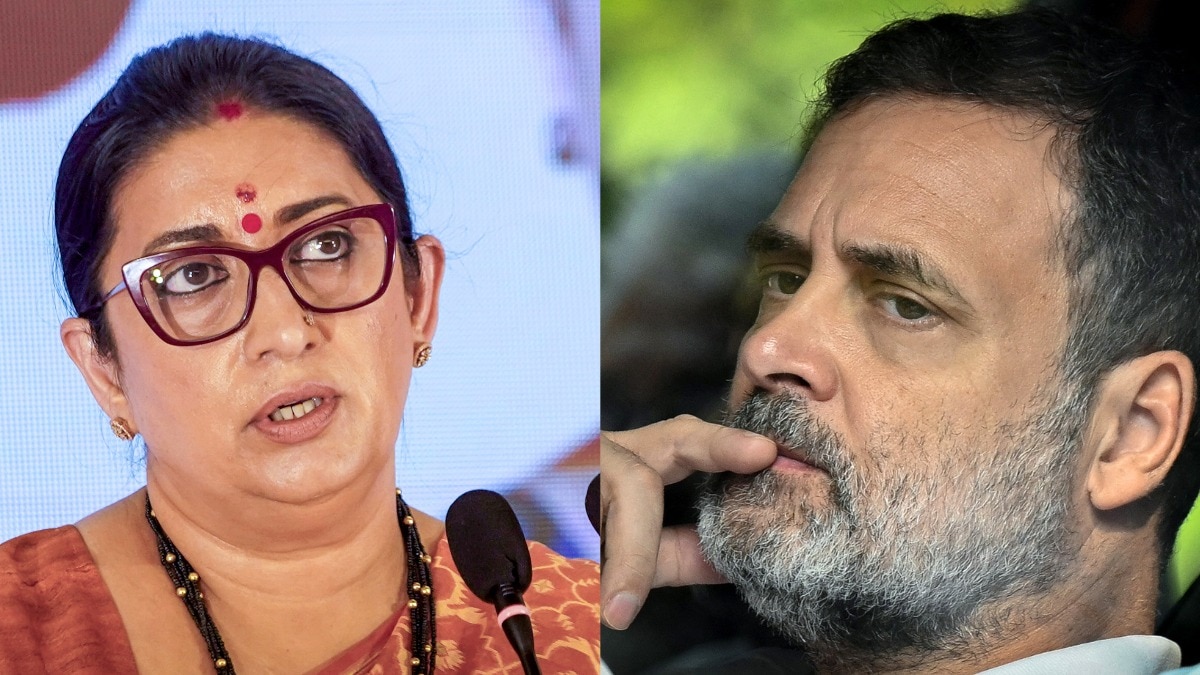 स्मृति ईरानी ने प्रदर्शन के बीच राहुल गांधी को घेरा. (Photo- PTI/AFP)