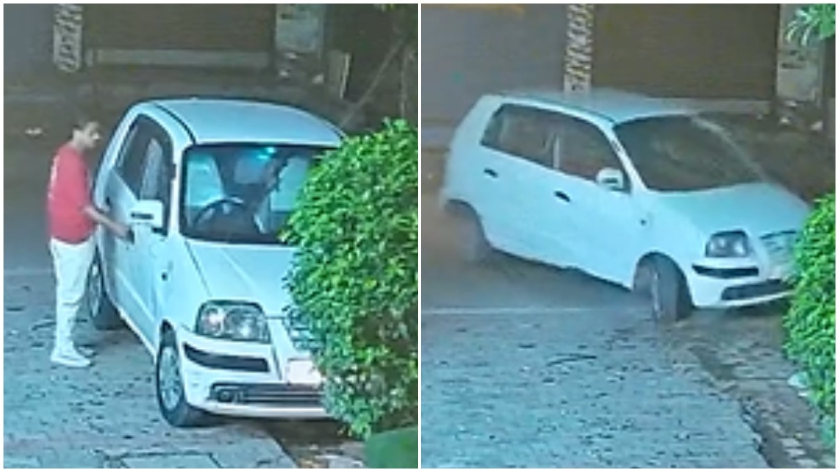 पुलिस कर रही कार और बदमाशों की तलाश.(Photo: Screengrab)