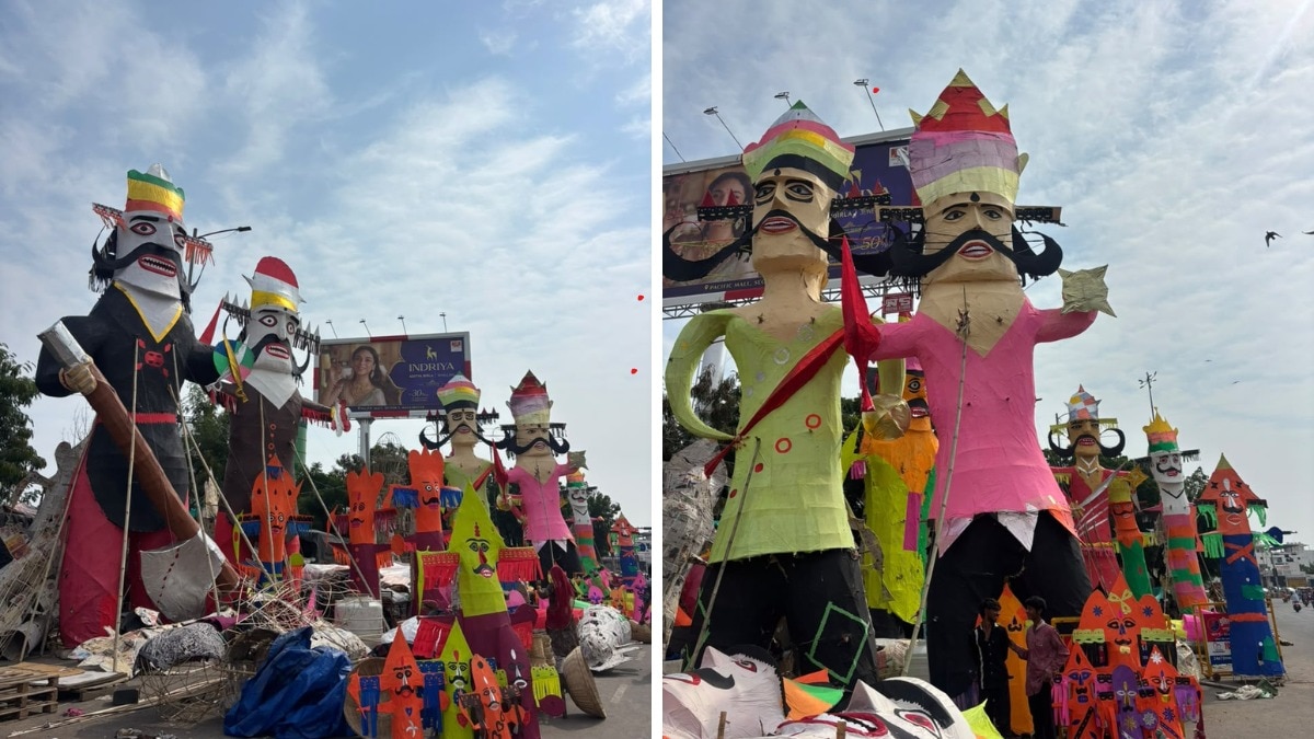 रावण मंडी में 1 फीट से 40 फीट तक के रावण तैयार किए जा रहे है. (Photo-ITG)