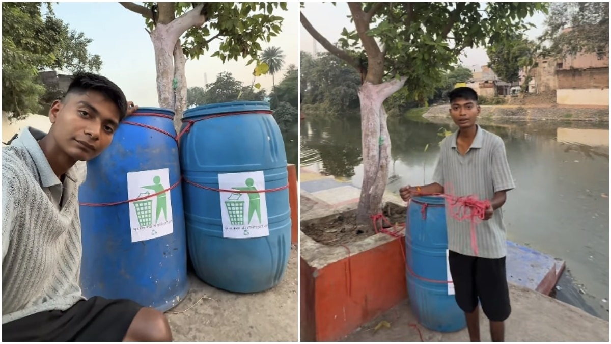 वीडियो में कहा कि उन्होंने ये कूड़ेदान अपने इस्तेमाल के लिए नहीं लगाए थे (Photos: @bittu_tabahi/Instagram)