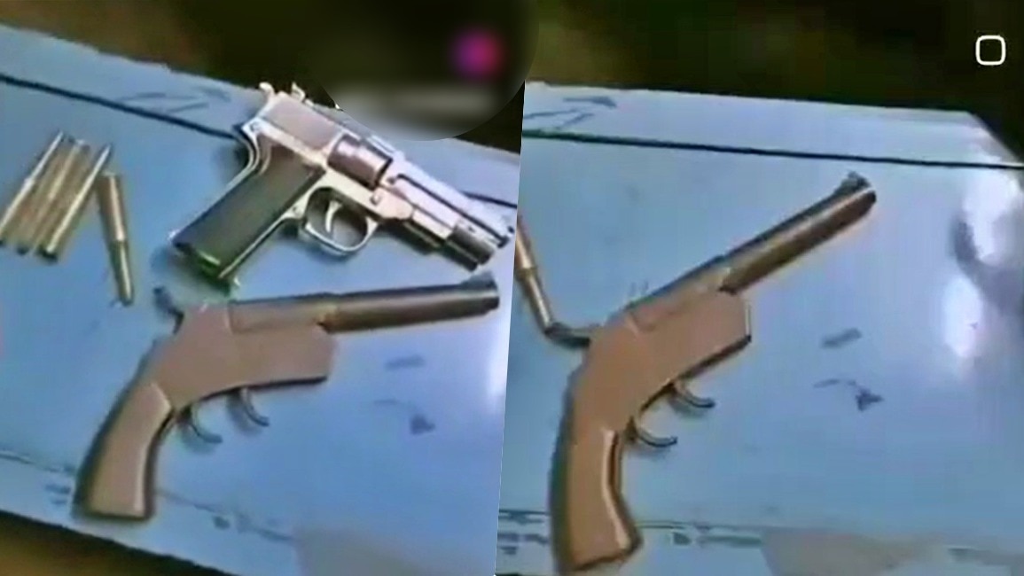 स्कूल के छात्रों ने दिखाए असलहे (Photo- Screengrab) 