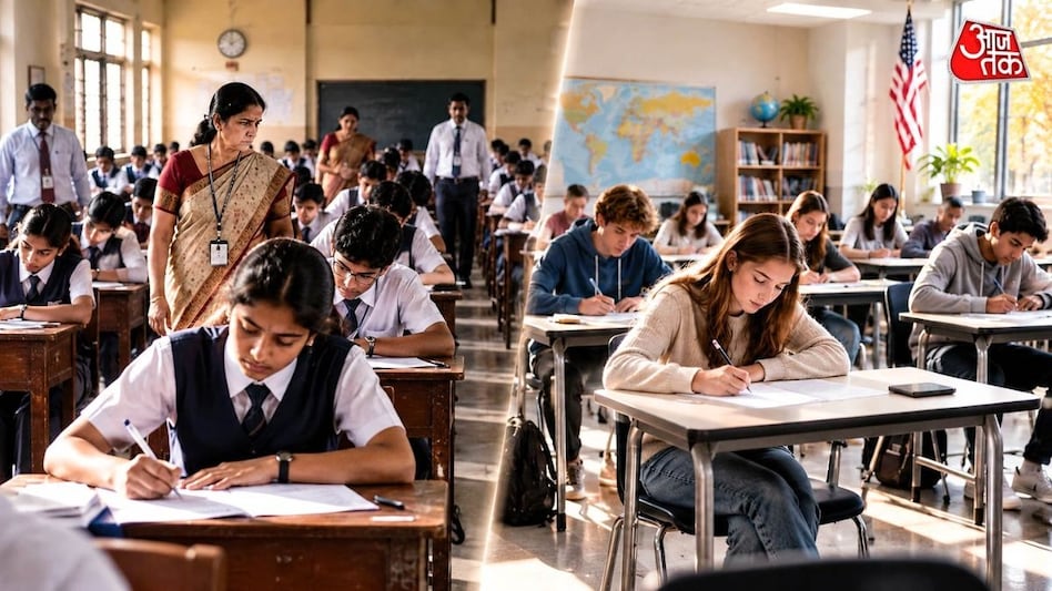 Estudante indiano fala sobre o formato dos exames nos EUA, notando a ausência de controle de telefones e fiscais
