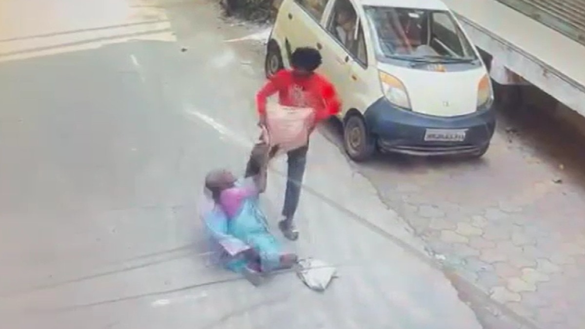 बुजुर्ग महिला से बैग छीनने का वीडियो वायरल. (Photo: Screengrab)