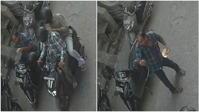 जयपुर में कचौरी खाने रुके कलेक्शन एजेंट से 20 लाख रुपये से भरा बैग लूटकर फरार हुए बदमाश. (Pic- Screengrab)