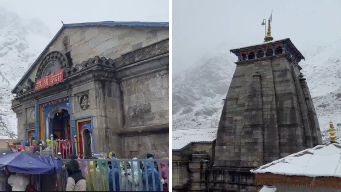 केदारनाथ धाम में लगातार दूसरे दिन बर्फबारी हुई (Photo-ITG)