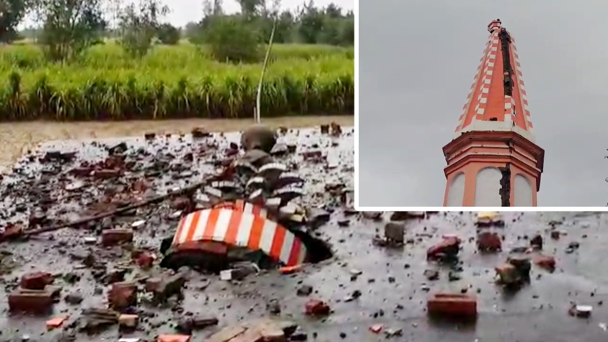 बिजनौर में बिजली गिरने से मंदिर और स्कूल क्षतिग्रस्त.(Photo:Screengrab)