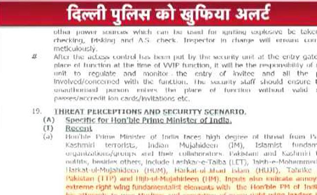 प्रधानमंत्री नरेंद्र मोदी की जान को दक्षिणपंथी संगठनों से खतरा