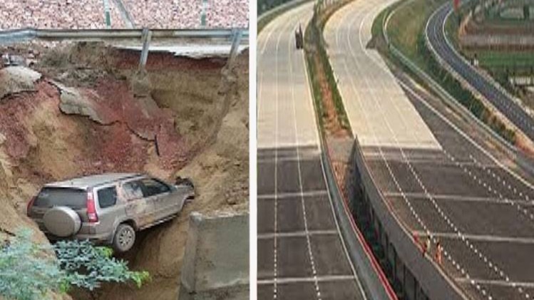सबसे लंबे एक्सप्रेस वे का हिस्सा धंसा