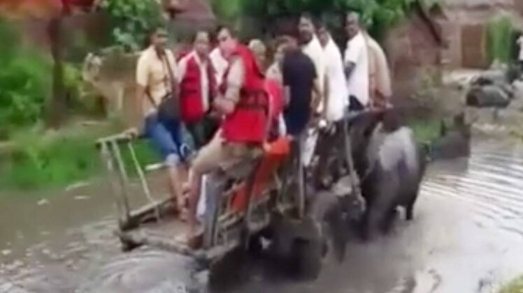 बैलगाड़ी पर नेता जी